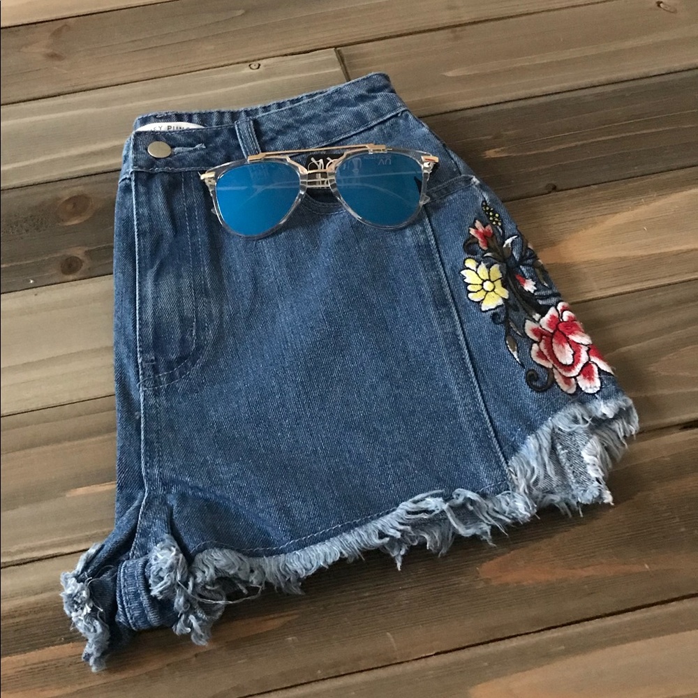 Denim Embroidered Shorts